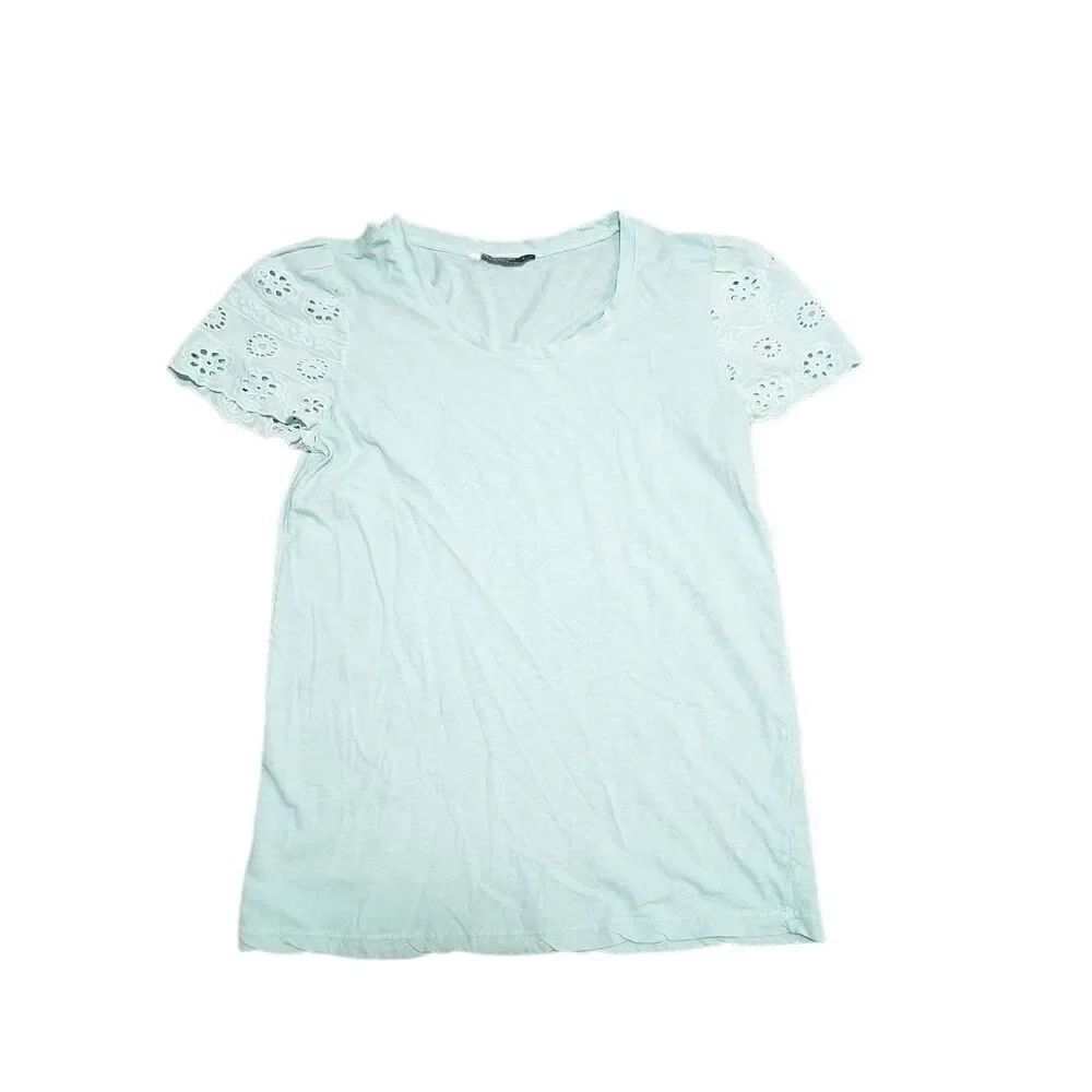 Lucky BRAND Mint Green Lace Trim Short Sleeves Daytime T-shirt Women's Small